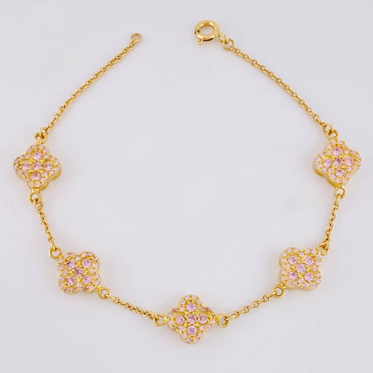 Pulso Aro Seguido Flor Trebol 6.6 g / 18 cm / 9.8 mm Oro Amarillo 18K
