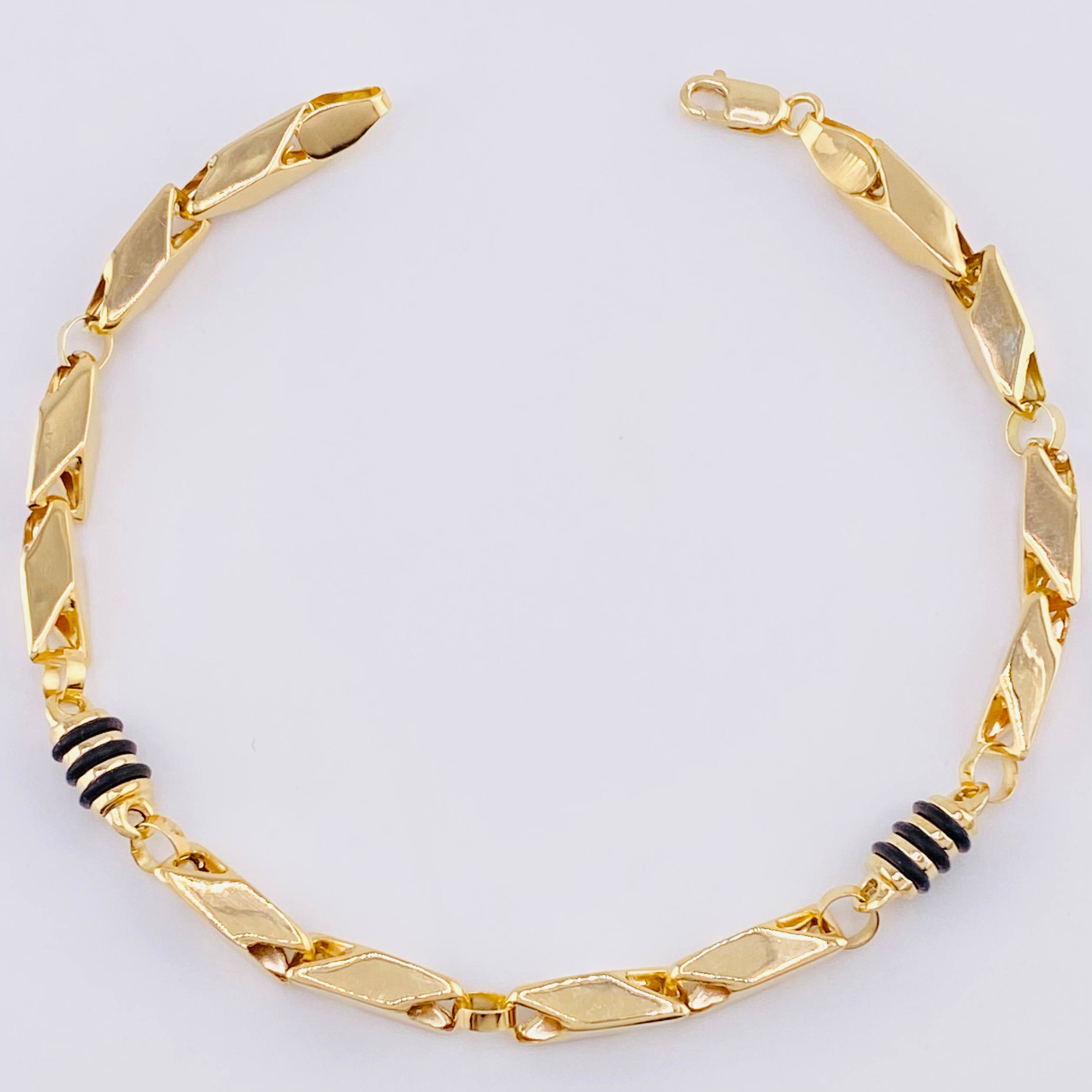 Pulso Rustico Cauchos Negros 5.65 g / 19.7 cm / 5 mm Oro Amarillo 18K