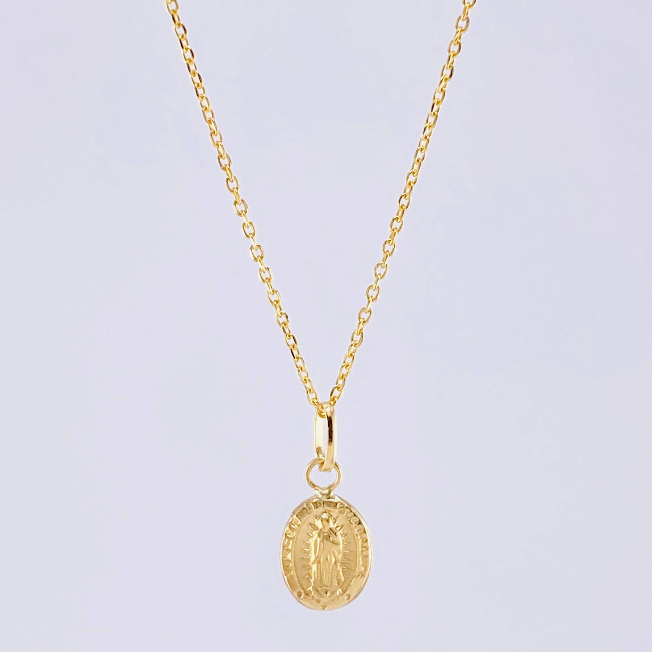 Set Cadena Aro Seguido + Dije Virgen De Guadalupe / 1 g / 45 cm Oro Amarillo 18K