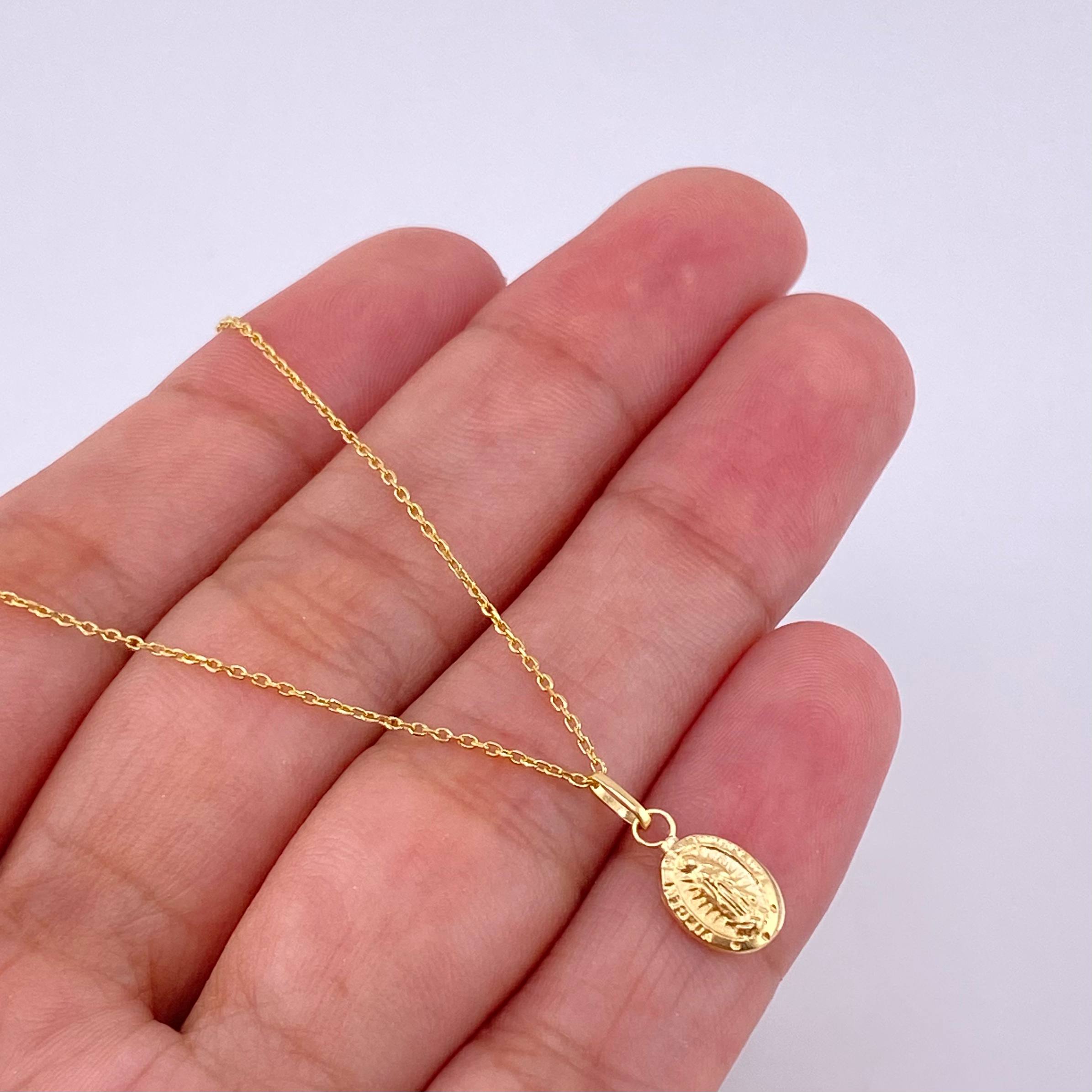 Set Cadena Aro Seguido + Dije Virgen De Guadalupe / 1 g / 45 cm Oro Amarillo 18K