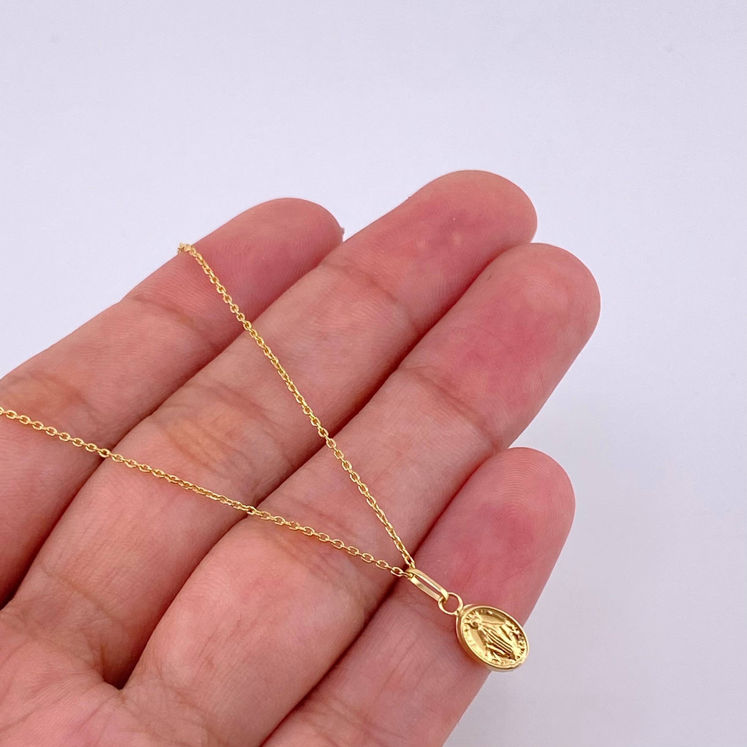 Set Cadena Aro Seguido + Dije Virgen De La Milagrosa / 1.05 g / 45 cm Oro Amarillo 18K