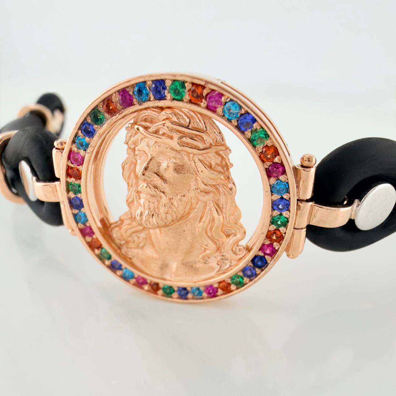 Pulso Rostro Cristo 24.7gr / 19.4cm / Dos Oros Blanco Rosa 18K $