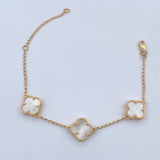 Pulso Espiga Trebol 5.6gr / 15cm-18.8cm / 1.4mm Nacar Blanco Oro Amarillo Nac.Esp. 18K &