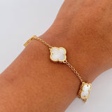 Pulso Espiga Trebol 5.6gr / 15cm-18.8cm / 1.4mm Nacar Blanco Oro Amarillo Nac.Esp. 18K &