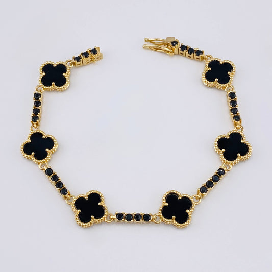 Pulso Trebol Negro 18.05 g / 19 cm / 3.1 mm Oro Amarillo 18K