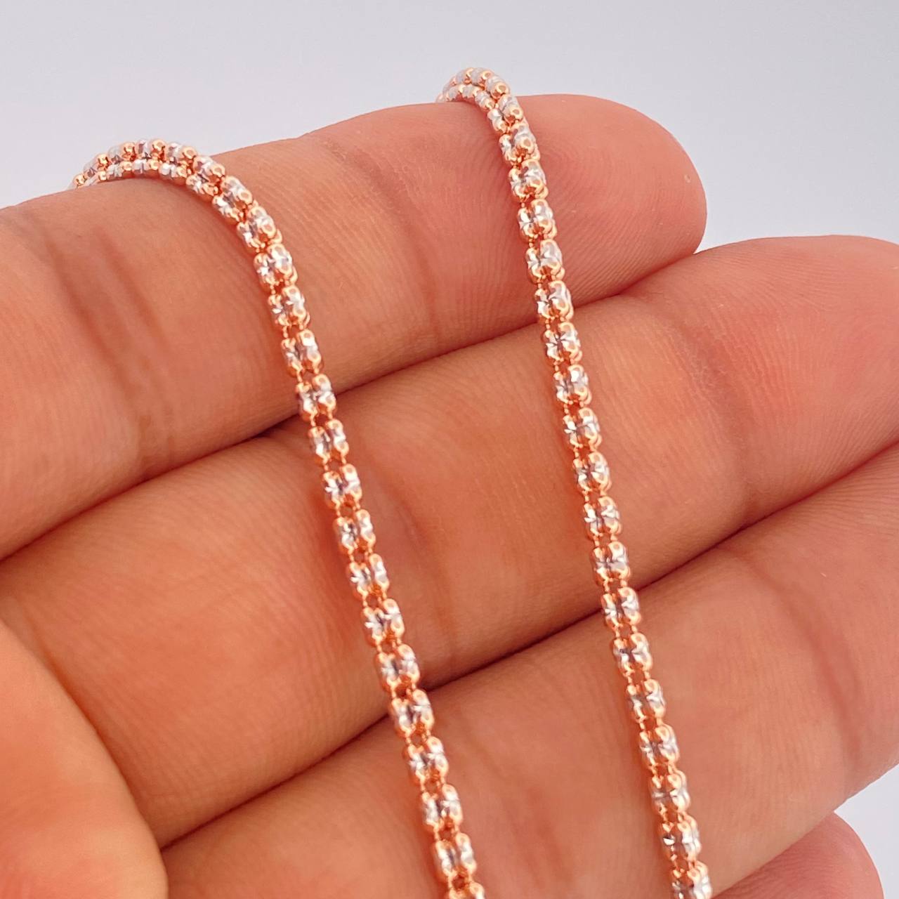 Cadena Ice 12.8gr / 61.4cm / Dos Oros Blanco Rosa +4 14K Italy $