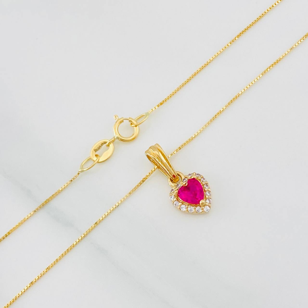 Set Cadena Veneciana + Dije Halo Corazón / 1.7g / 40cm Oro Amarillo 18K