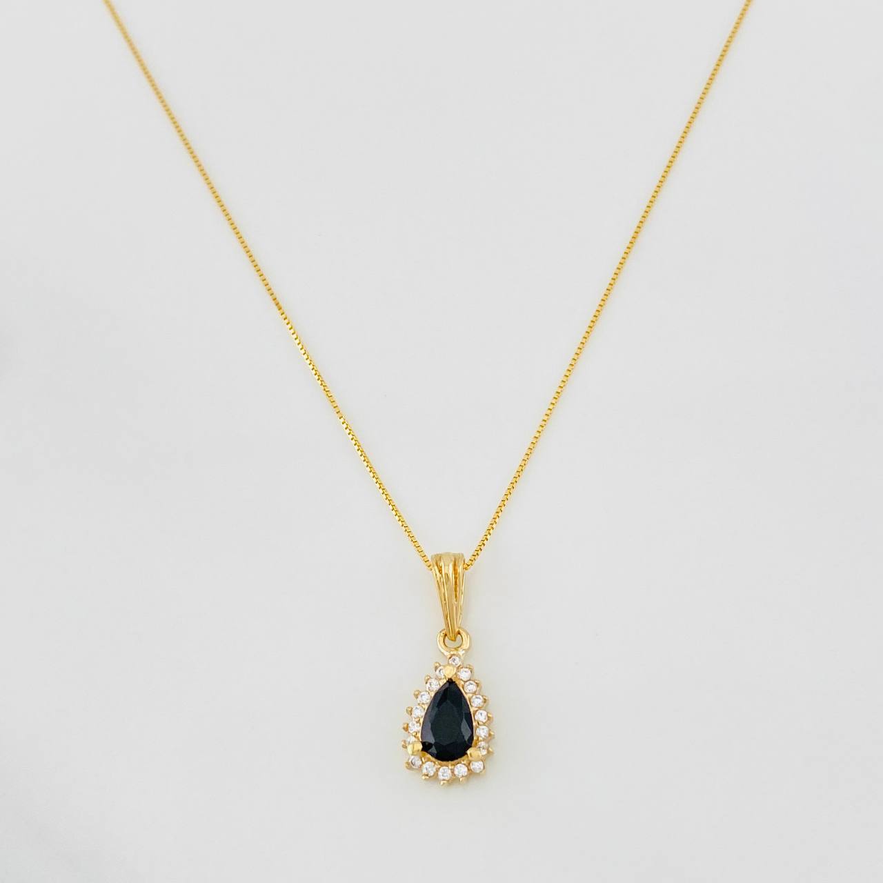 Set Cadena Veneciana + Dije Halo Lágrima / 1.9g / 40cm Oro Amarillo 18K