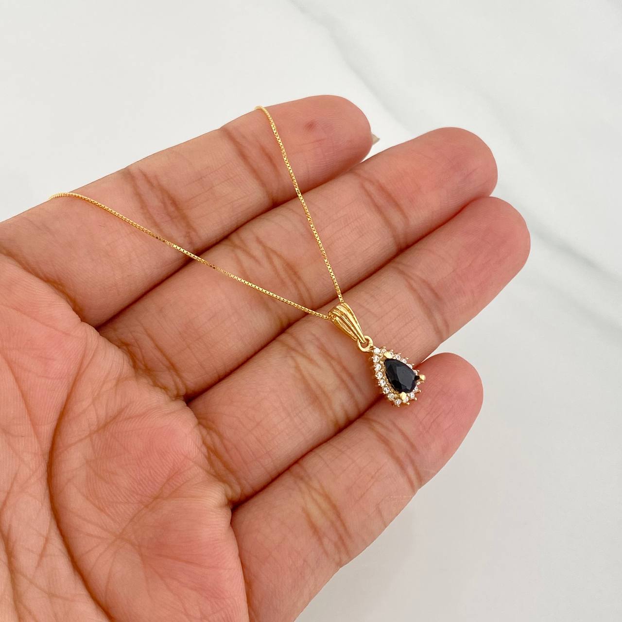 Set Cadena Veneciana + Dije Halo Lágrima / 1.9g / 40cm Oro Amarillo 18K