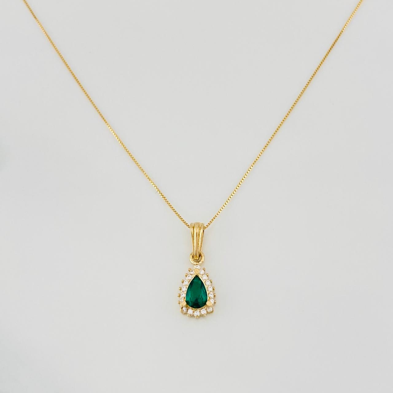 Set Cadena Veneciana + Dije Halo Lágrima / 1.95g / 40cm Oro Amarillo 18K