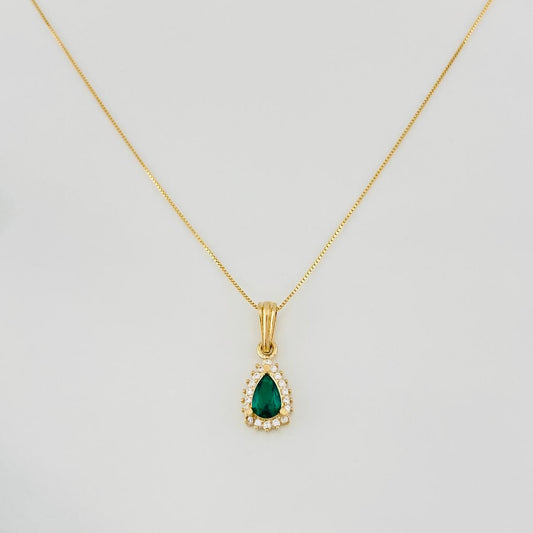 Set Cadena Veneciana + Dije Halo Lágrima / 1.95g / 40cm Oro Amarillo 18K