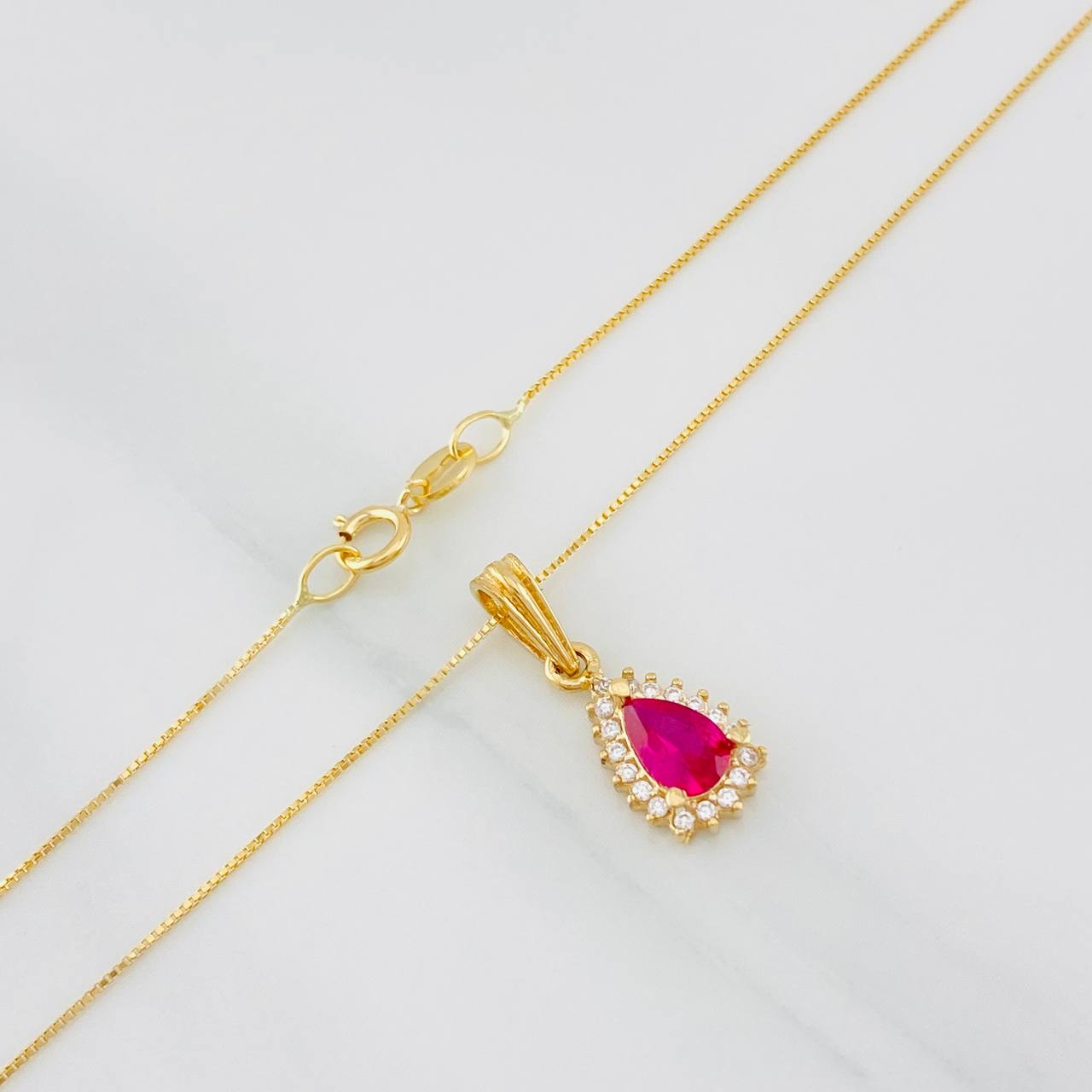 Set Cadena Veneciana + Dije Halo Lágrima / 1.95g / 40cm Oro Amarillo 18K