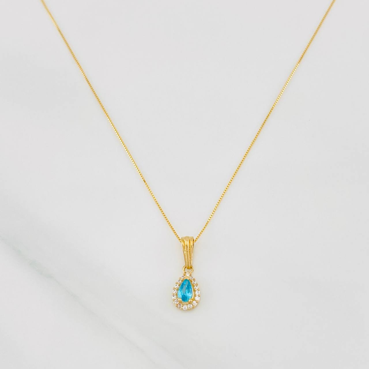 Set Cadena Veneciana + Dije Halo Lágrima / 1.6g / 40cm Oro Amarillo 18K