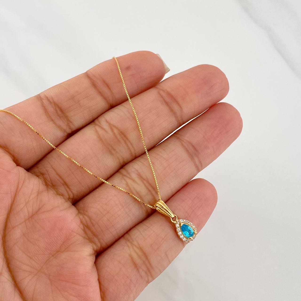 Set Cadena Veneciana + Dije Halo Lágrima / 1.55g / 40cm Oro Amarillo 18K