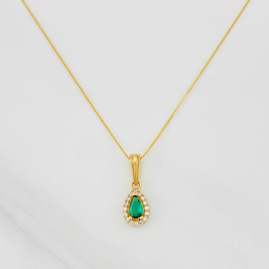 Set Cadena Veneciana + Dije Halo Lágrima / 1.5g / 40cm Oro Amarillo 18K