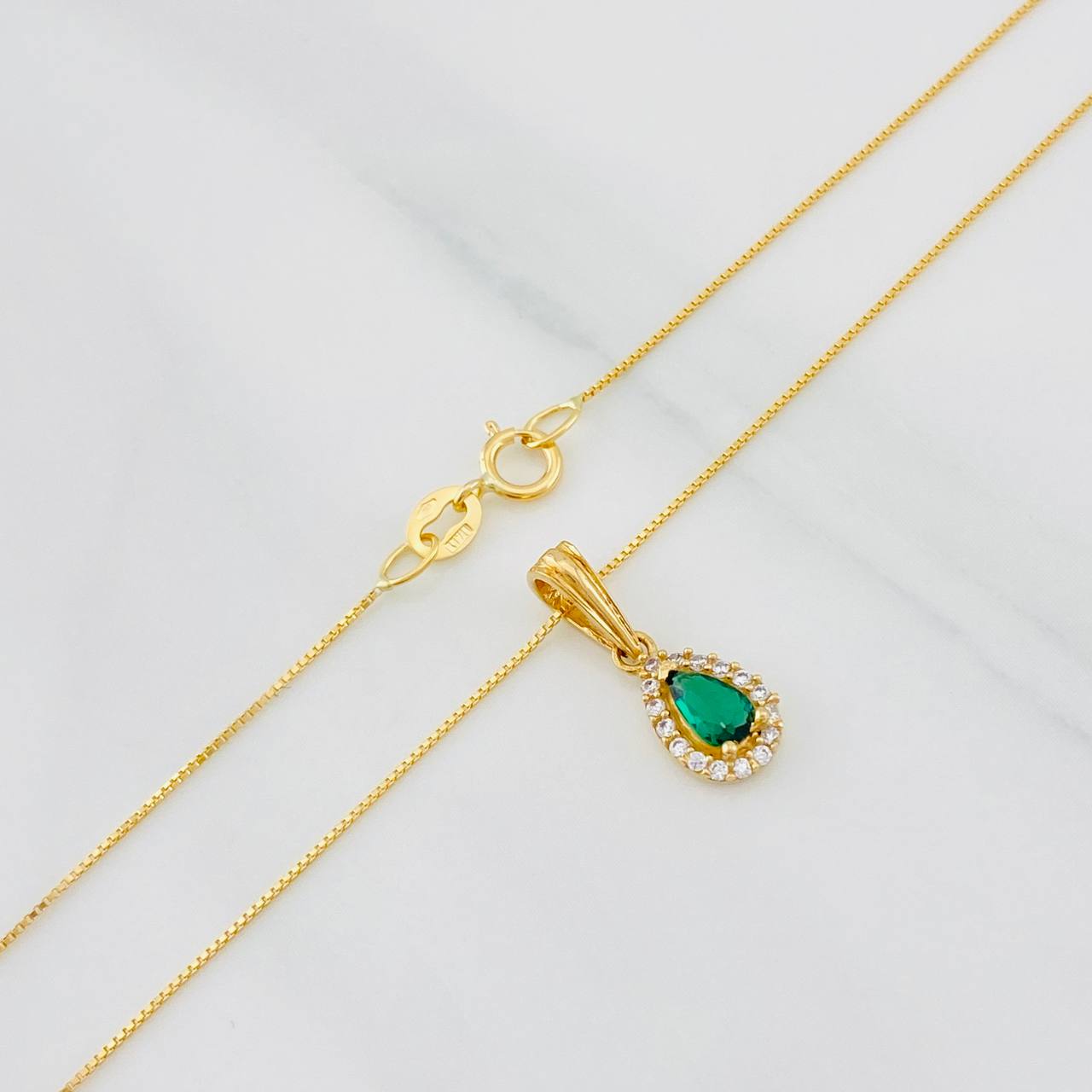 Set Cadena Veneciana + Dije Halo Lágrima / 1.5g / 40cm Oro Amarillo 18K
