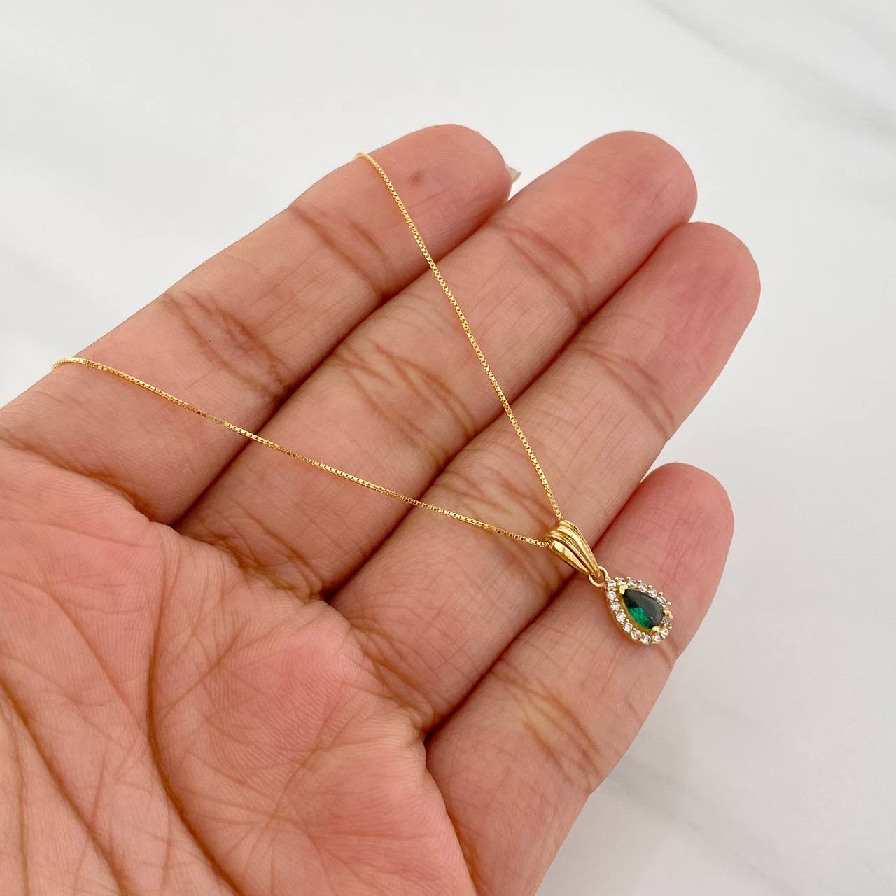 Set Cadena Veneciana + Dije Halo Lágrima / 1.5g / 40cm Oro Amarillo 18K