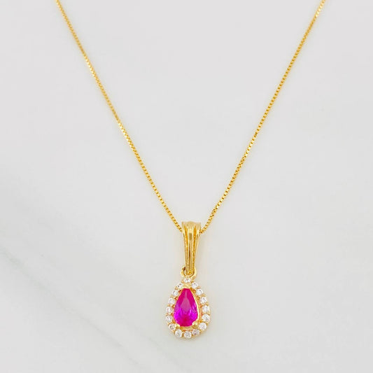 Set Cadena Veneciana + Dije Halo Lágrima / 1.6g / 40cm Oro Amarillo 18K
