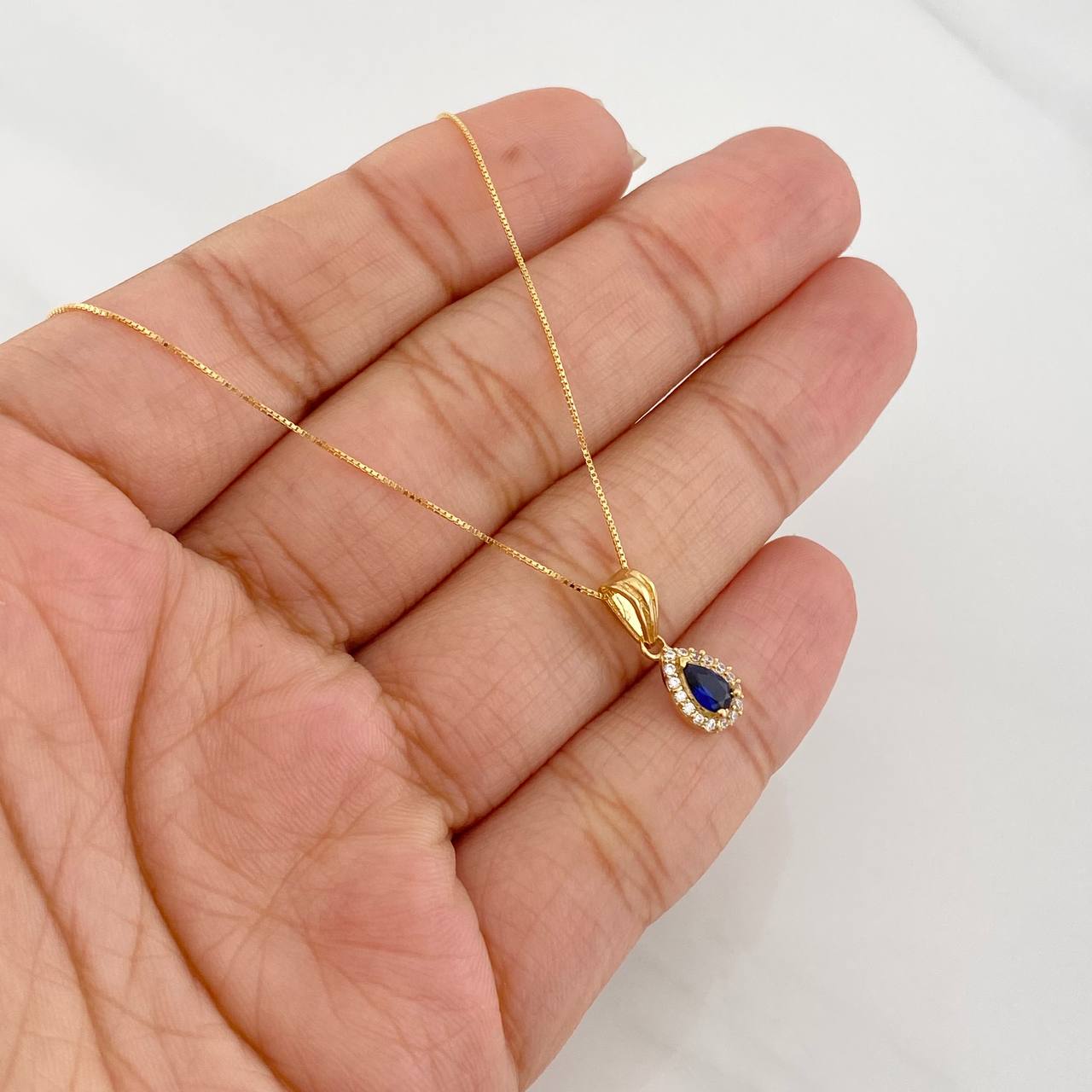 Set Cadena Veneciana + Dije Halo Lágrima / 1.6g / 40cm Oro Amarillo 18K