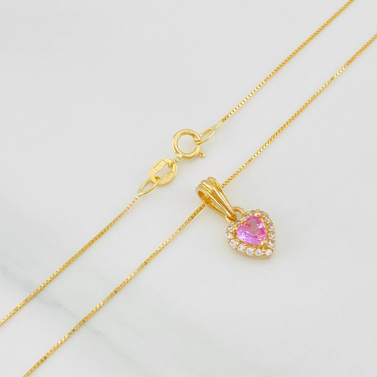 Set Cadena Veneciana + Dije Halo Corazón / 1.75g / 40cm Oro Amarillo 18K
