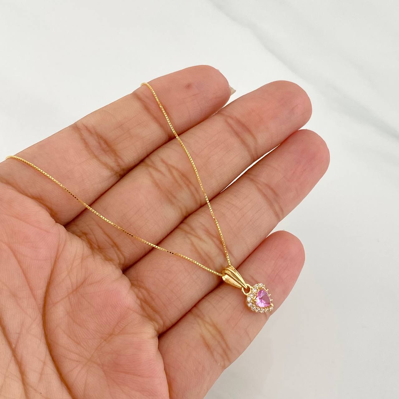 Set Cadena Veneciana + Dije Halo Corazón / 1.75g / 40cm Oro Amarillo 18K