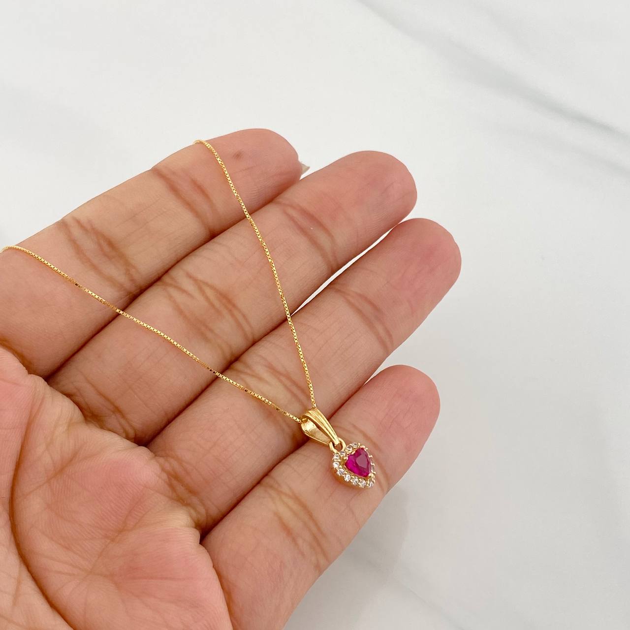 Set Cadena Veneciana + Dije Halo Corazón / 1.7g / 40cm Oro Amarillo 18K