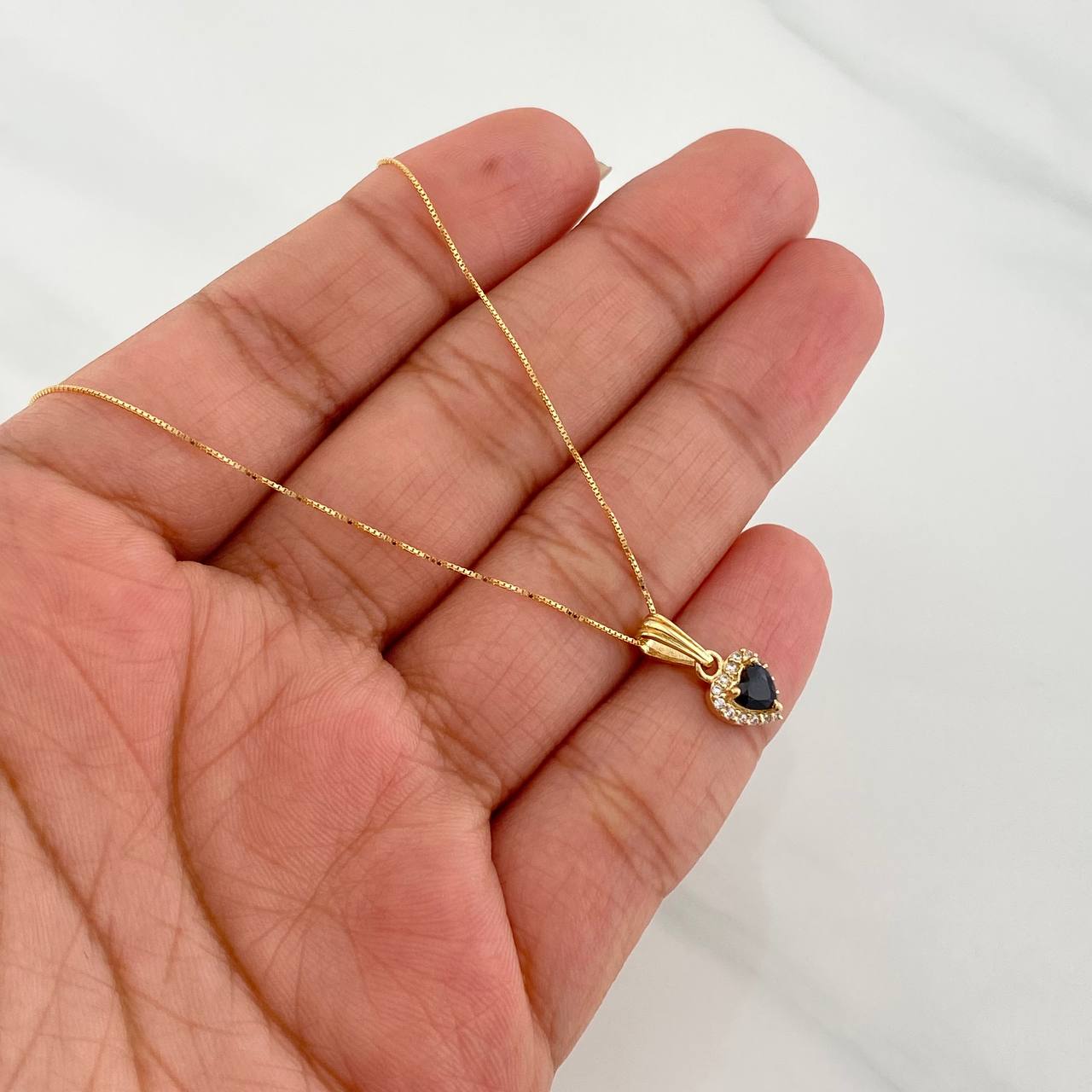 Set Cadena Veneciana + Dije Halo Corazón / 1.8g / 40cm Oro Amarillo 18K