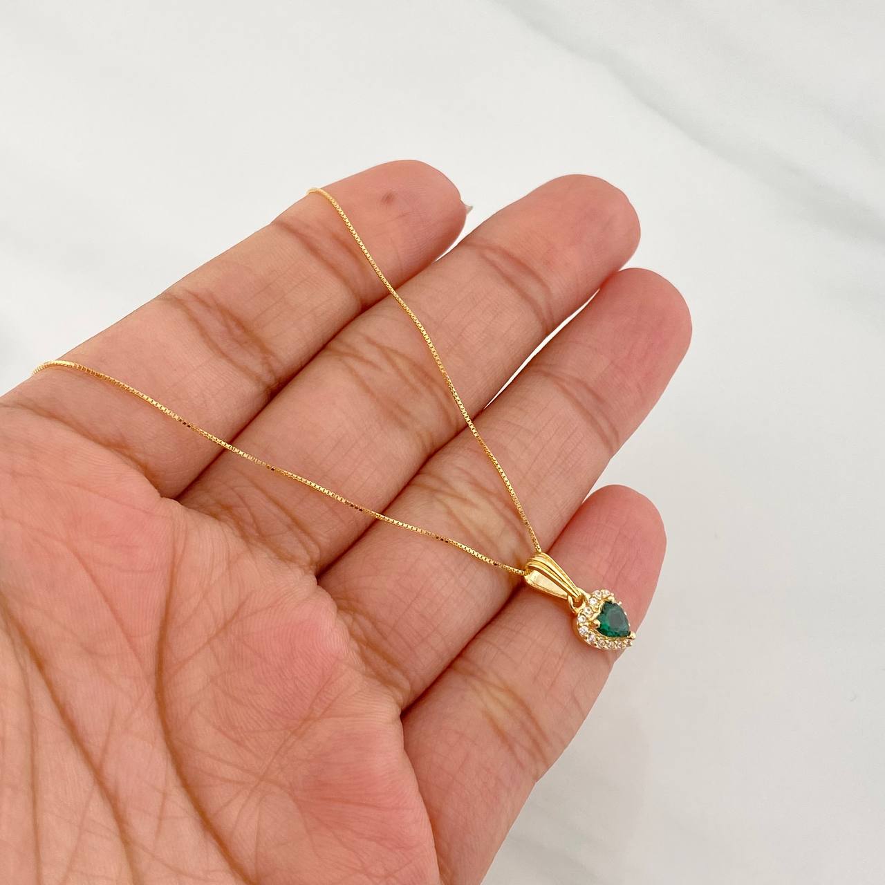 Set Cadena Veneciana + Dije Halo Corazón / 1.8g / 40cm Oro Amarillo 18K