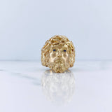Anillo Rostro Jesus 10.55gr / T8 3/4 / Circones Azules Oro Amarillo 18K $