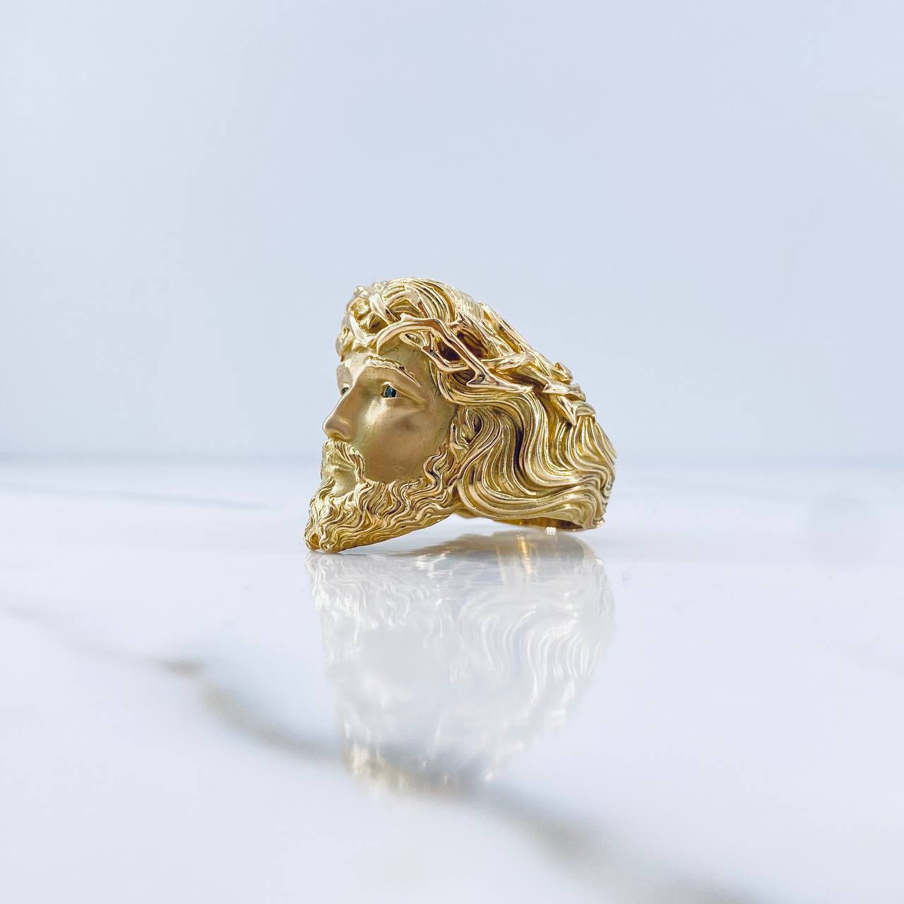 Anillo Rostro Jesus 11gr / T10 3/4 / Circones Verdes Oro Amarillo 18K $