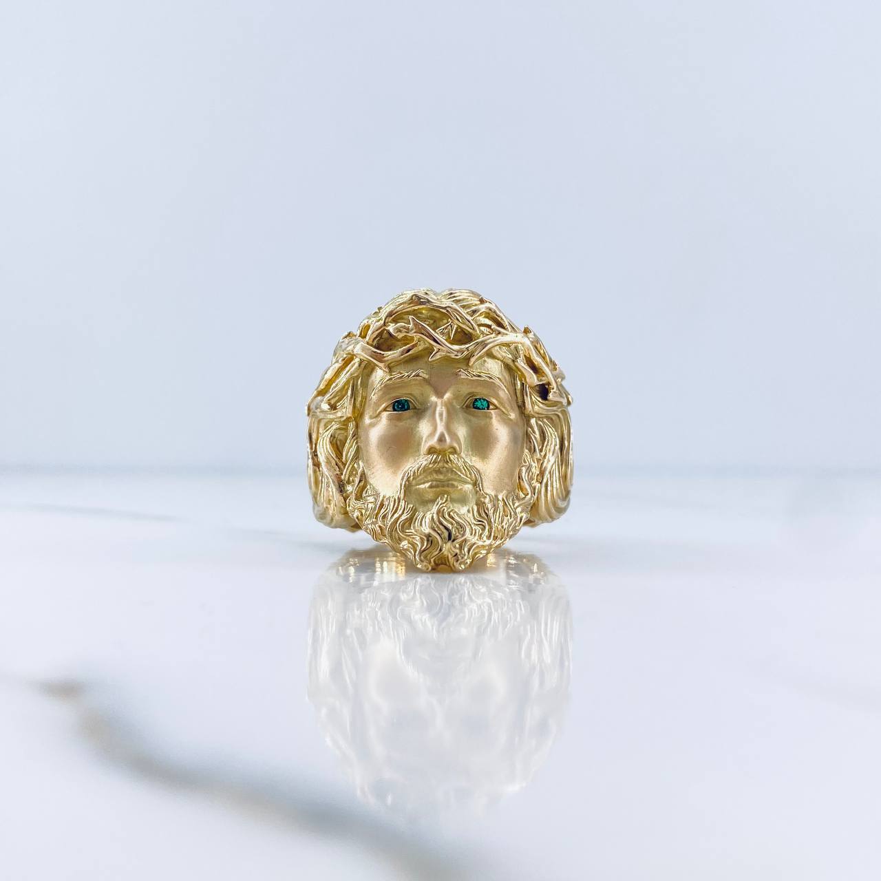 Anillo Rostro Jesus 11gr / T10 3/4 / Circones Verdes Oro Amarillo 18K $