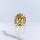 Anillo Rostro Jesus 11gr / T10 3/4 / Circones Verdes Oro Amarillo 18K $