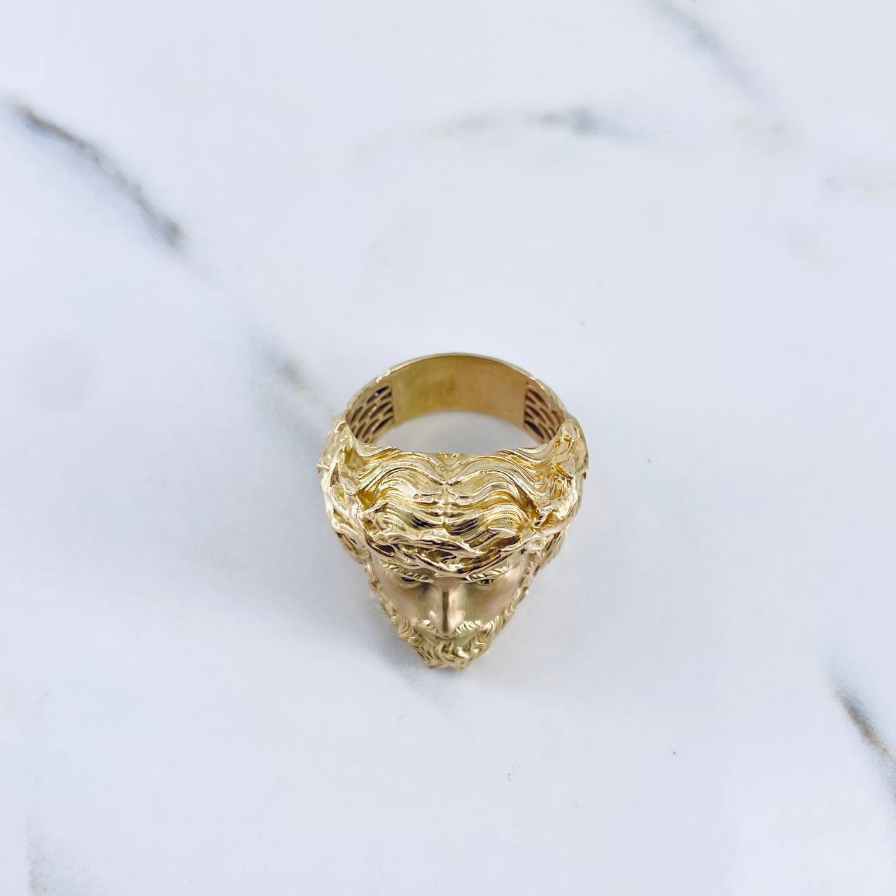 Anillo Rostro Jesus 11gr / T10 3/4 / Circones Verdes Oro Amarillo 18K $