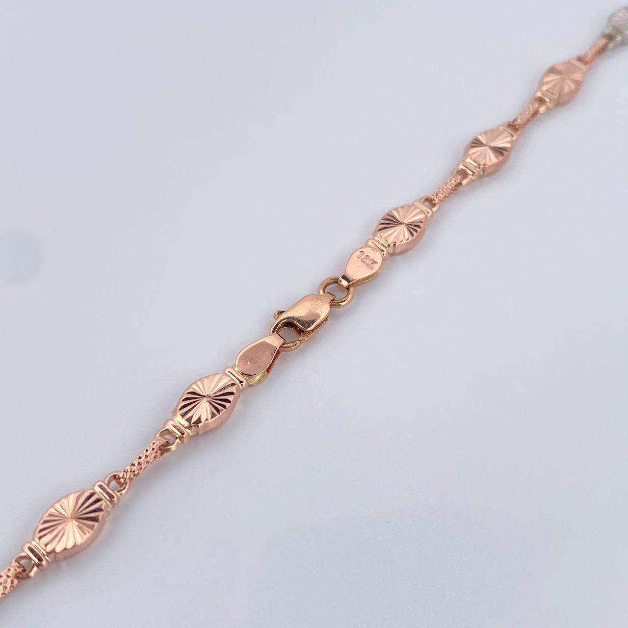 Cadena Rustica Eslabon 12.65gr / 61.2cm / 5.2mm Diamantado Dos Oros Blanco Rosa 18K &