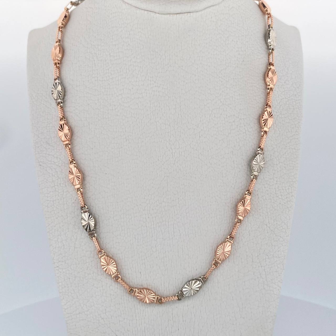 Cadena Rustica Eslabon 12.65gr / 61.2cm / 5.2mm Diamantado Dos Oros Blanco Rosa 18K &