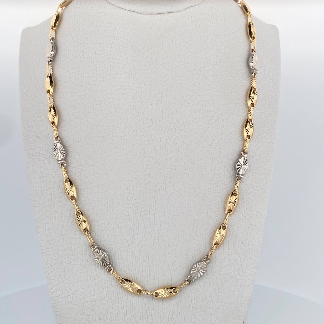 Cadena Rustica Eslabon 12.55gr / 60.6cm / 5.1mm Diamantado Dos Oros Amarillo Blanco 18K &