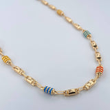 Cadena Rustica Diamantada 13.1gr / 63cm / 4.7mm Cauchos Verdes Azules Amarillos Naranjas Oro Amarillo 18K &