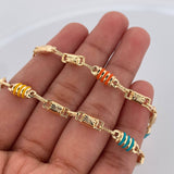 Cadena Rustica Diamantada 13.1gr / 63cm / 4.7mm Cauchos Verdes Azules Amarillos Naranjas Oro Amarillo 18K &