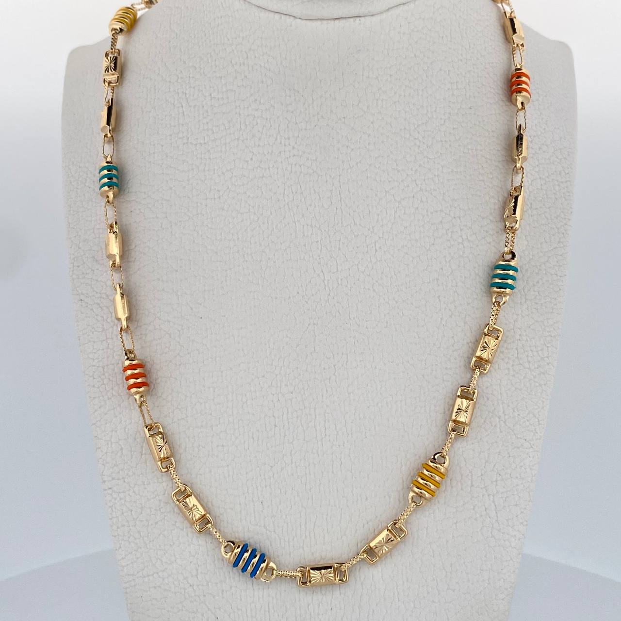 Cadena Rustica Diamantada 13.1gr / 63cm / 4.7mm Cauchos Verdes Azules Amarillos Naranjas Oro Amarillo 18K &