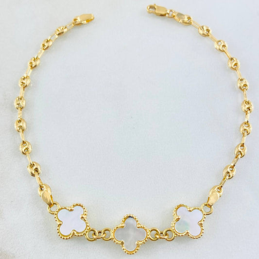 Pulso GC Trebol Blanco 4.85gr / 19cm / Oro Amarillo Nac.Esp. 18K *