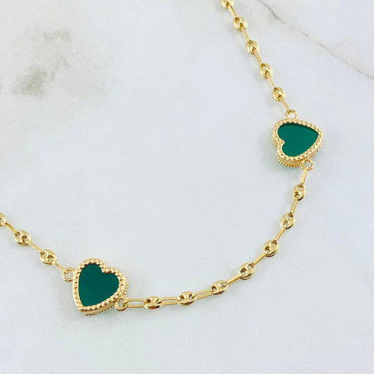 Cadena GC Corazón Verde 10.65gr / 50cm / Oro Amarillo 18K