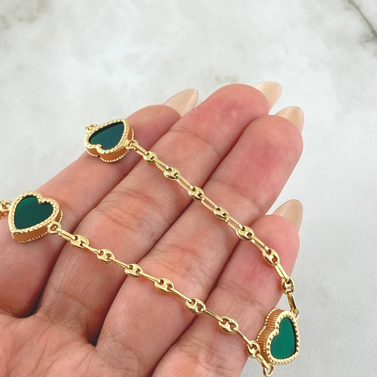 Cadena GC Corazón Verde 10.65gr / 50cm / Oro Amarillo 18K