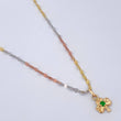 Set Cadena Flor Espejo /1.1gr/45cm/2.0mm + Dije Trebol/0.35gr/1.5cm Circon Verde Oro 18K (Oferta) $