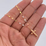 Set Cadena Flor Espejo /1.1gr/45cm/1.7mm + Dije Cruz/0.4gr/2cm Troquelado Oro 18K (Oferta) $