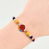 Pulsera Tejida Tricolor Escudo Selección Bolas Diamantadas 3Mm- 4Mm-5Mm / 6 Und Oro Amarillo 18K