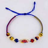 Pulsera Tejida Tricolor Escudo Selección Bolas Diamantadas 5Mm / 4 Und Oro Amarillo 18K