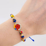 Pulsera Tejida Tricolor Escudo Selección Bolas Diamantadas 5Mm / 4 Und Oro Amarillo 18K