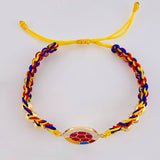 Pulsera Tejida Tricolor Escudo Selección Bolas Diamantadas 6Mm / 6 Und Oro Amarillo 18K