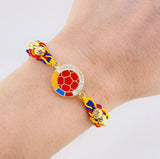 Pulsera Tejida Tricolor Escudo Selección Bolas Diamantadas 6Mm / 6 Und Oro Amarillo 18K