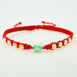 Pulsera Tejida Roja 8 Balines 4mm Cubo Esmeralda 28pts Oro Amarillo 18K